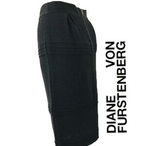 $178 Diane Von Furstenberg DVF Pleated Pencil Skirt Dress Black Silk Crepe